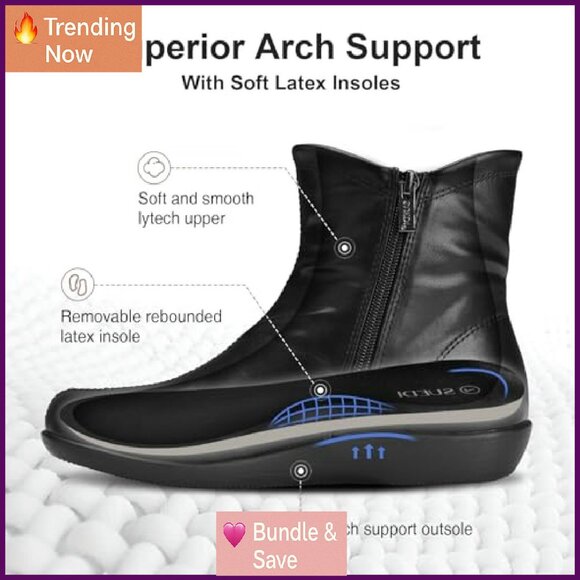 Women's Ankle Boots Flat Booties Side Zipper Comfortable Walking Shoes - Picture 6 of 8